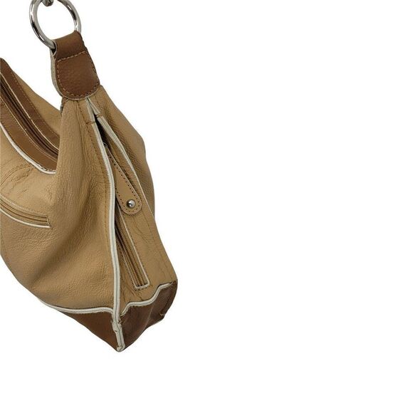 Tignanello Vegan Faux Leather Neutral Color Blocked Zip Crossbody Bag Medium - Picture 9 of 12